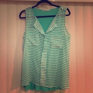 Green and White stripe blouse!